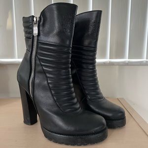 Black Leather Moto Women's High Heel Boots Alberto Fasciani Goth Sexy